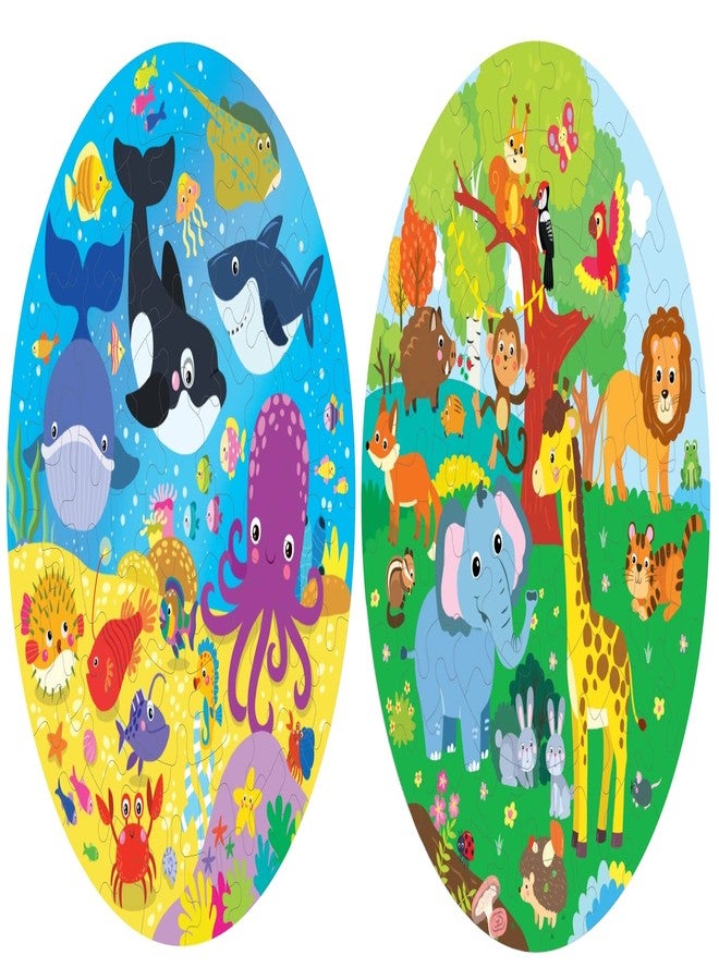 Fiddlys Creative Wooden Jigsaw Puzzle for Kids | 66 Pieces Educational Single Layer Puzzle | Fun & Learning Toy for Children Ages 3+ Pack of 2(Sea World & Animal World) - Image 3